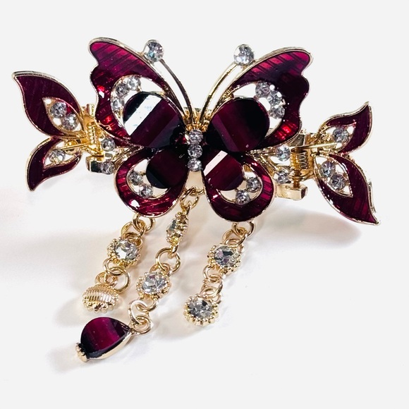 Red & Gold Butterfly Rhinestone Hair Clip - Picture 5 of 8